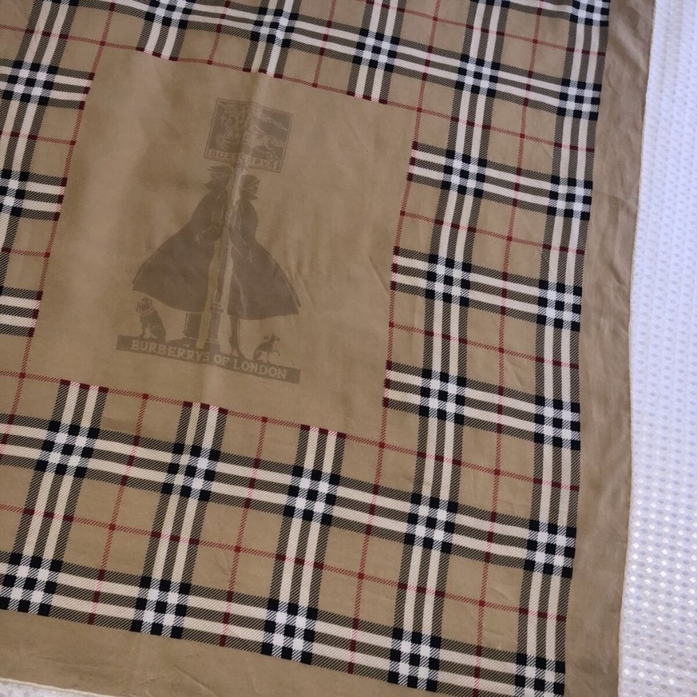 Burberry Vintage Check Nova Archive Logo Beige Brown Silk Scarf - Picture 7 of 8